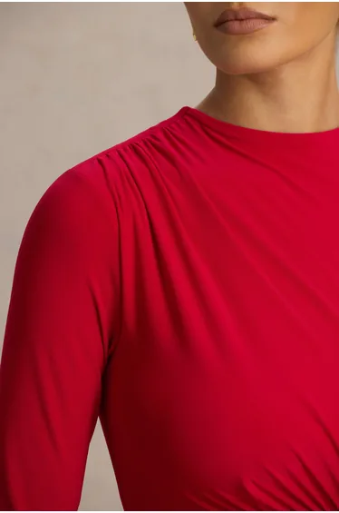 فستان ماكسي بخصر منسدل - أحمر