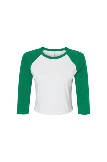 Bella + Canvas Womens/Ladies Micro-Rib Raglan 3/4 Sleeve T-Shirt - White/Kelly Green