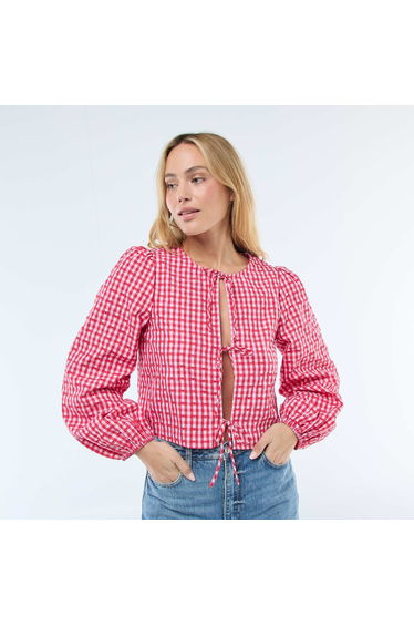 Gingham Blouse with Tie Details RED
