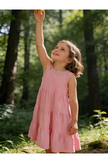Girls Pink Sleeveless Tiered Dress