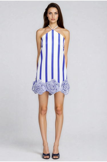 Feidelm Halter Neck Stripe Flower Mini Dress