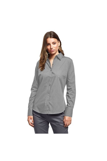 Premier Womens/Ladies Poplin Long Sleeve Blouse / Plain Work Shirt - Silver