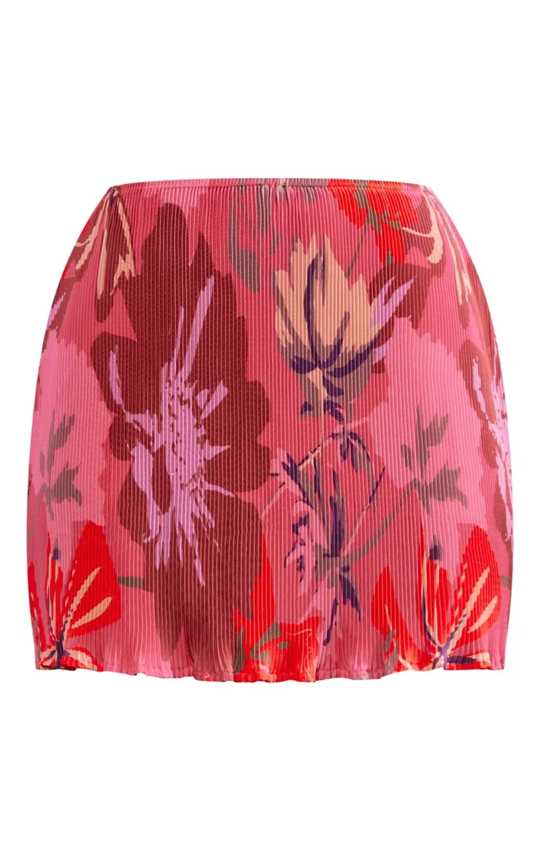 Pink Print Plisse A-line Mini Skirt - 5