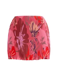 Pink Print Plisse A-line Mini Skirt - 5