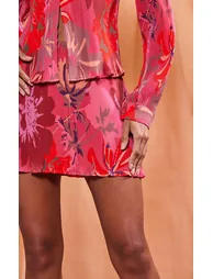 Pink Print Plisse A-line Mini Skirt - 4