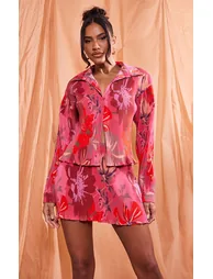 Pink Print Plisse A-line Mini Skirt - 3