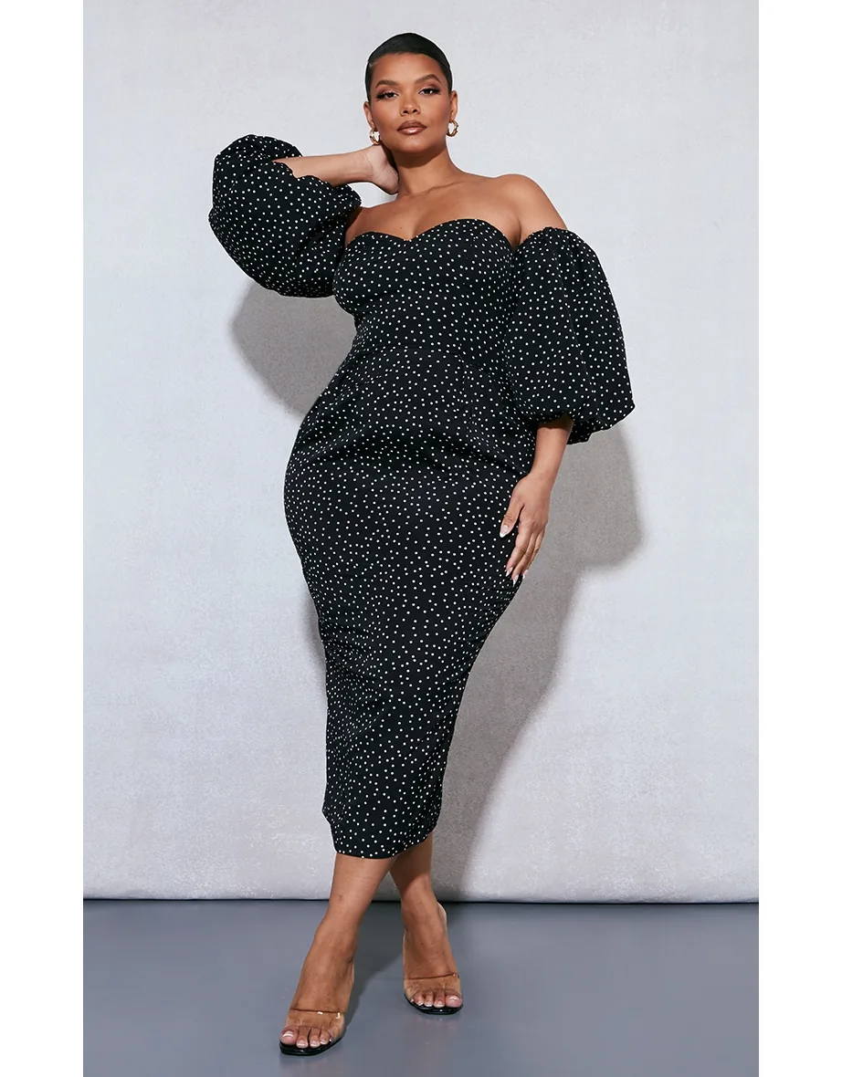 black white polka dot dress plus size Women's Aveline Dotted Charm - Black/Ivory or dress it up with statement jewellery and a sleek clutch for more formal gatherings Shop Plus Black Polka Dot