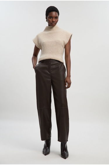 Faux Leather Barrel Leg Trouser