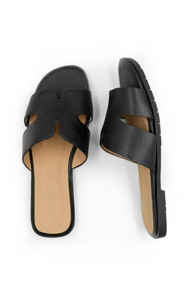 Alvena Black Cut Out Strap Detail Slider Sandals