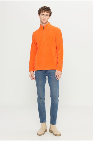Men's Orange Anti-pilling Anti-Pilling Standard Fit High Neck Cold Proof Fleece Sweatshirt