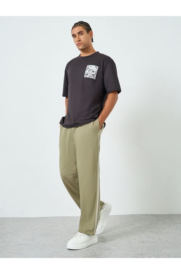 Black Oversized Zig Zag Side Tape Joggers