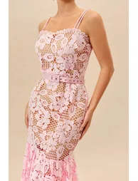 Sweet Obsession Pink Floral Lace Ruffle Hem Maxi Dress - 5