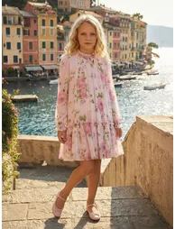 Dress & Fleur Girls Rose Print Occasion Dress in Ivory