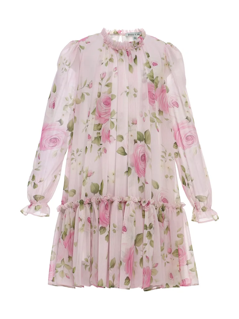 Dress & Fleur Girls Rose Print Occasion Dress in Ivory - 2