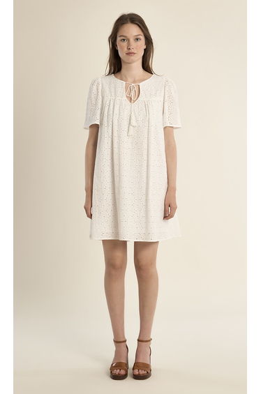 Mini Dress with Knotted Collar and Short Sleeves