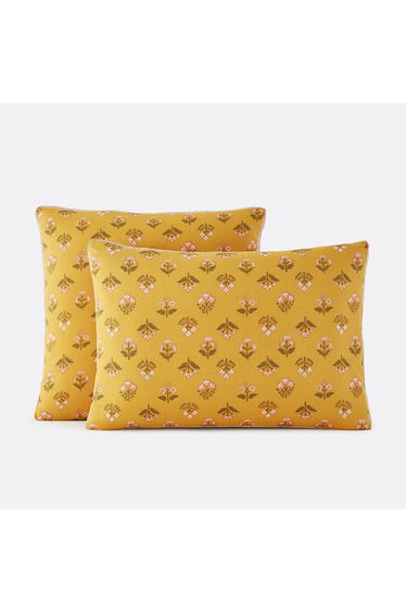 Vandi Ocre Floral Print Pillowcase in Washed Cotton