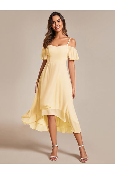 pretty JORDANE|Plus Size Cold Shoulder Sweetheart Necklin Chiffon Midi Wedding Guest Dress