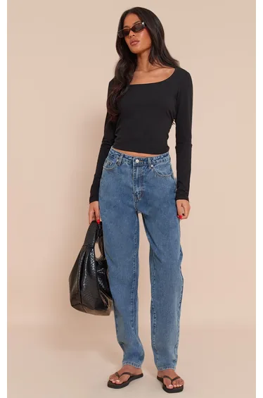Tall Mid Blue Wash High Waist Mom Jeans