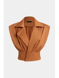 Solid Notched Lapel Ruched Vest