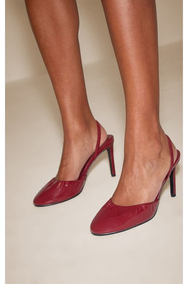 Burgundy Crinkle PU Round Toe Sling Back