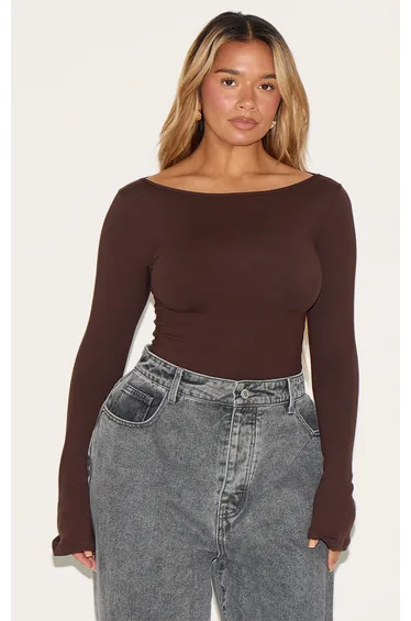 Shape Chocolate Sculpt Boat Neck Flare Sleeve Bodysuit