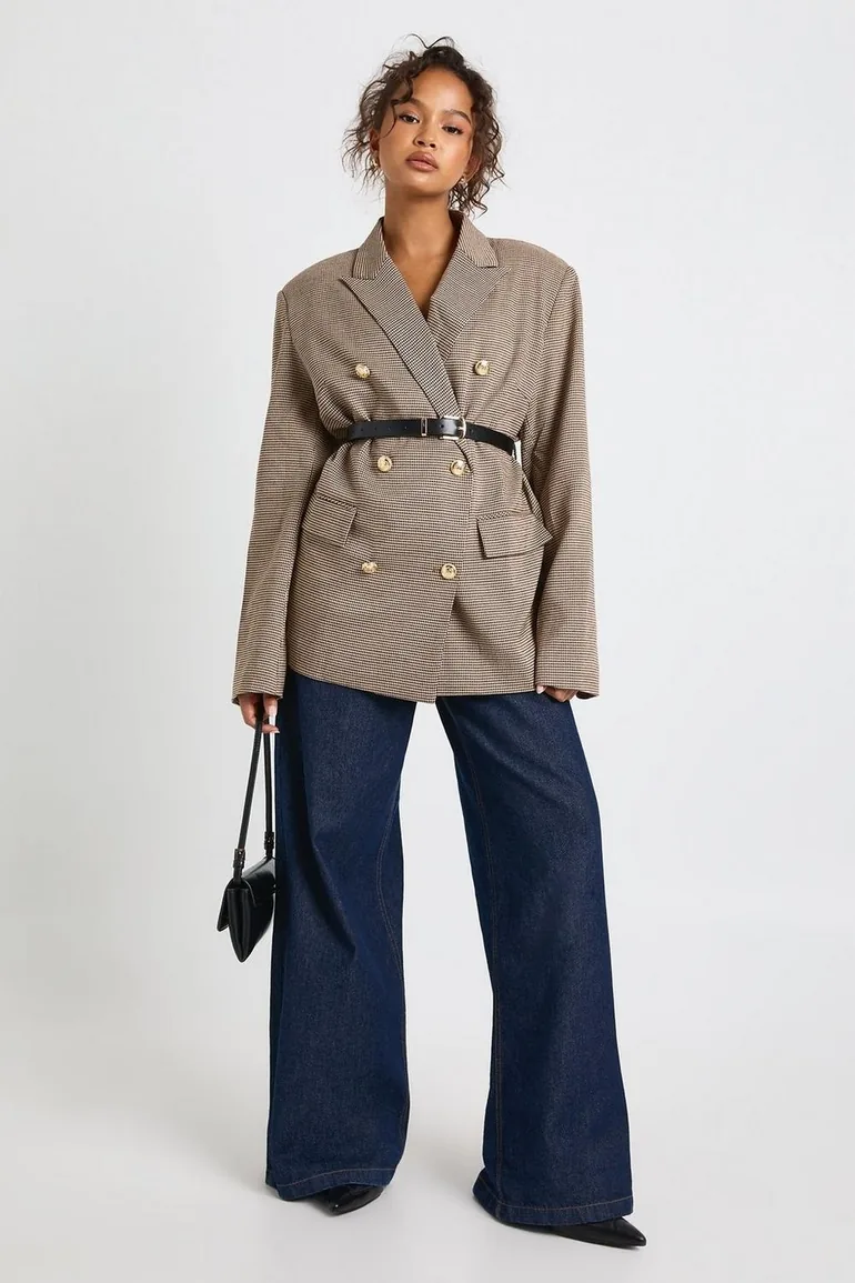 Houndstooth Belted Double Breasted Blazer - 2