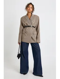 Houndstooth Belted Double Breasted Blazer - 2