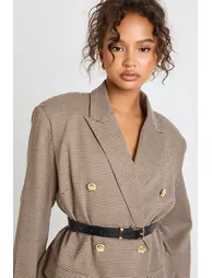 Houndstooth Belted Double Breasted Blazer - 3