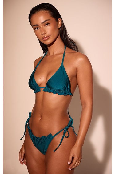 Teal Frill Edge Tie Side Bikini Bottoms