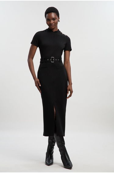Belted Ponte Midi Dress