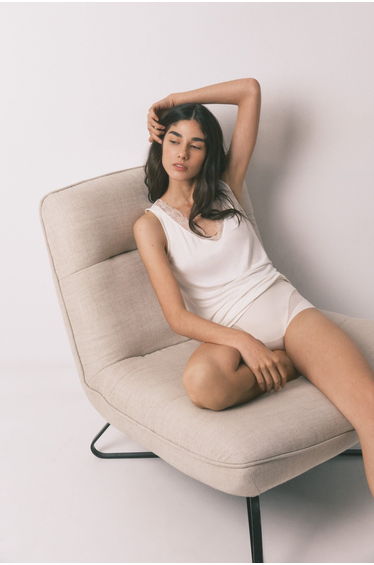 Beige jersey-knit super soft T-shirt