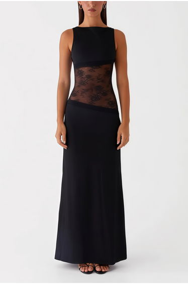 Annemarie Black Lace Panel Stretch Maxi Dress