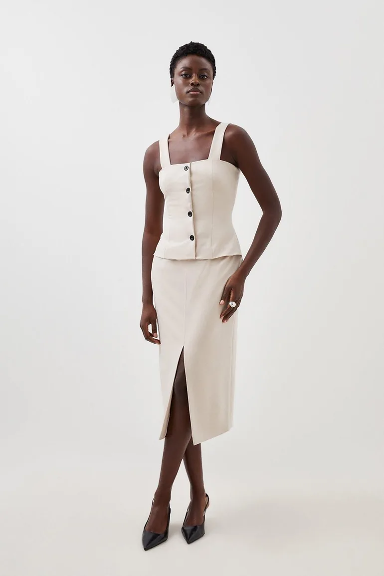 Karen Millen Beige Column Midi Dress
