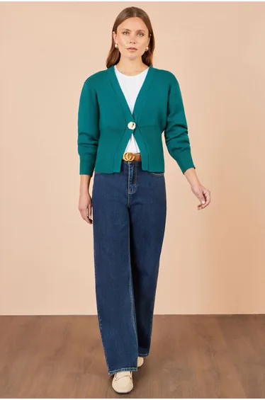 Yumi Teal Knitted Button Cardigan