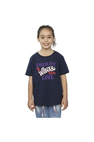 Willy Wonka & The Chocolate Factory Girls Chocolate Bar Love Cotton T-Shirt - Navy Blue
