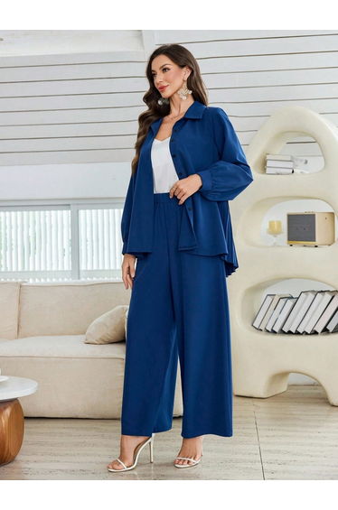 Women Long Sleeve Shirt and Straight Leg Pants Co-Ords