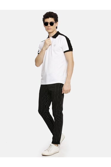 Men Black Pinstripe Slim Fit Chino Pants