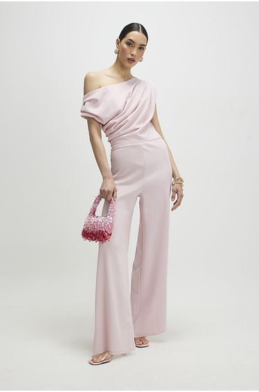 Pink Asymmetric Drape Jumpsuit