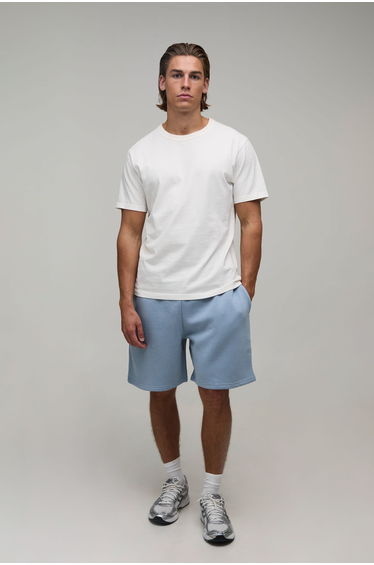 Baggy Drop Crotch Mid Length Short - dusty blue