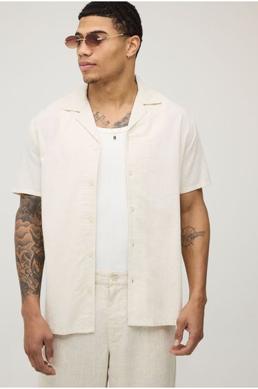 Regular Fit Short Sleeve Linen Blend Shirt - natural