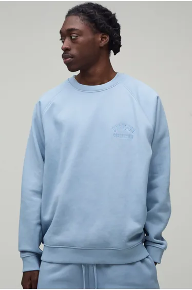 Heavyweight Oversized Raglan Sleeve Embroidered Sweatshirt - dusty blue