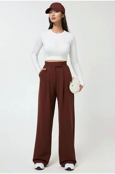 High Waist Elastic Crepe Palazzo Pants