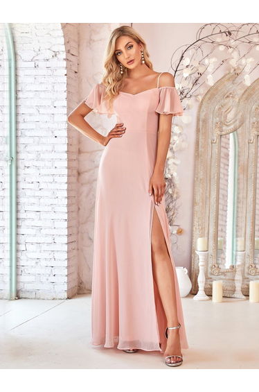 ever REYA|Stylish Cold Shoulder Flare Sleeves Flowy Bridesmaid Dress