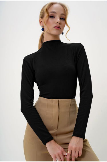 Women's Black Half Turtleneck Two Thread top