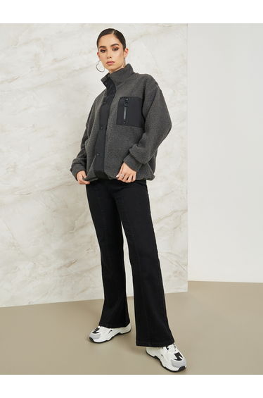 Regular Fit Fleece Jacket With Zip Pocket