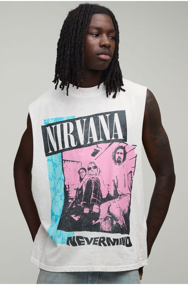 Oversized Nirvana Acid Wash License Print Tank - white