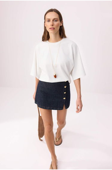 Ecru Oversize/Wide Fit Batwing Sleeve Short Sleeve Interlock Knitted T-Shirt