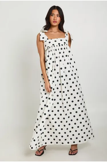 فستان بوهو متعدد الالوان ماكسي منقط على شكل حرف A