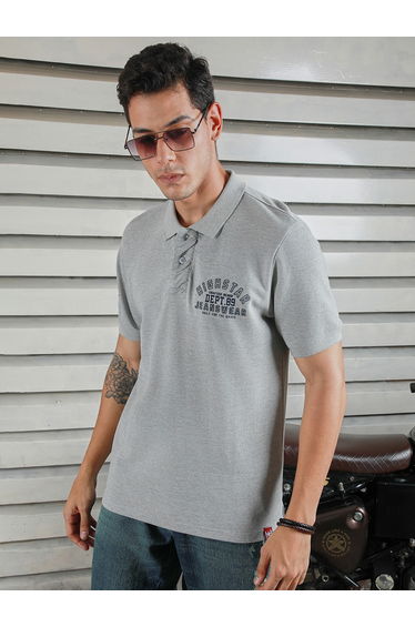 Slogan Print Regular Fit Polo Neck T-Shirt