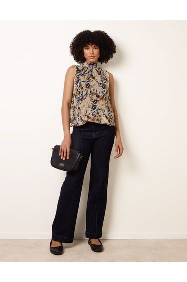 Sleeveless Watercolour Puff Hem Blouse